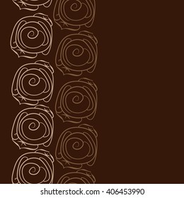 Seamless   vertical pattern of floral motif, stylized rosy, leaves, spirals, doodles, copy space. Hand drawn.