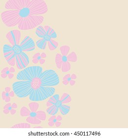 Seamless vertical  pattern of floral motif, doodles, flowers, leaves, stripes, spot, hole,  object, copy space . Hand drawn.