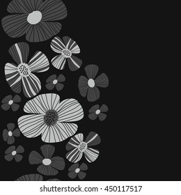 Seamless vertical  pattern of floral motif, doodles, flowers, leaves, stripes, spot, hole,  object, copy space . Hand drawn.