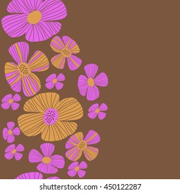 Seamless vertical  pattern of floral motif, doodles, flowers, leaves, stripes, spot, hole,  object, copy space . Hand drawn.