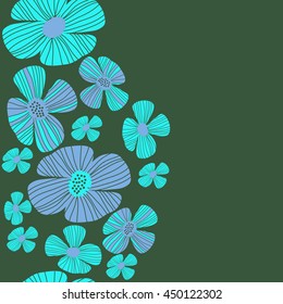 Seamless vertical  pattern of floral motif, doodles, flowers, leaves, stripes, spot, hole,  object, copy space . Hand drawn.