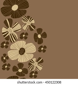 Seamless vertical  pattern of floral motif, doodles, flowers, leaves, stripes, spot, hole,  object, copy space . Hand drawn.