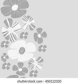 Seamless vertical  pattern of floral motif, doodles, flowers, leaves, stripes, spot, hole,  object, copy space . Hand drawn.