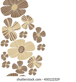 Seamless vertical  pattern of floral motif, doodles, flowers, leaves, stripes, spot, hole,  object, copy space . Hand drawn.