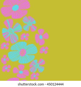Seamless vertical  pattern of floral motif, doodles, flowers, leaves, stripes, spot, hole,  object, copy space . Hand drawn.