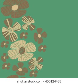 Seamless vertical  pattern of floral motif, doodles, flowers, leaves, stripes, spot, hole,  object, copy space . Hand drawn.