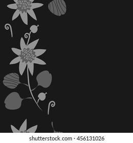 Seamless  vertical   pattern of floral motif, doodles, flowers, leaves, spot, hole, spiral, branch, object. Hand drawn.