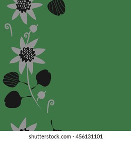 Seamless  vertical   pattern of floral motif, doodles, flowers, leaves, spot, hole, spiral, branch, object. Hand drawn.