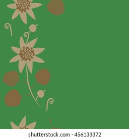 Seamless  vertical   pattern of floral motif, doodles, flowers, leaves, spot, hole, spiral, branch, object. Hand drawn.
