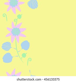 Seamless  vertical   pattern of floral motif, doodles, flowers, leaves, spot, hole, spiral, branch, object. Hand drawn.