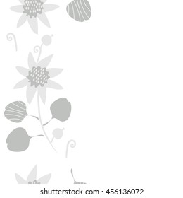 Seamless  vertical   pattern of floral motif, doodles, flowers, leaves, spot, hole, spiral, branch, object. Hand drawn.