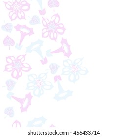 Seamless  vertical   pattern of floral motif, doodles, flowers, leaves, spot, hole, bell, object. Hand drawn.