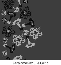 Seamless  vertical   pattern of floral motif, doodles, flowers, leaves, spot, hole, bell, object. Hand drawn.