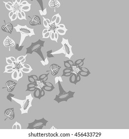 Seamless  vertical   pattern of floral motif, doodles, flowers, leaves, spot, hole, bell, object. Hand drawn.