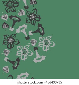 Seamless  vertical   pattern of floral motif, doodles, flowers, leaves, spot, hole, bell, object. Hand drawn.