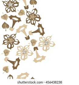 Seamless  vertical   pattern of floral motif, doodles, flowers, leaves, spot, hole, bell, object. Hand drawn.