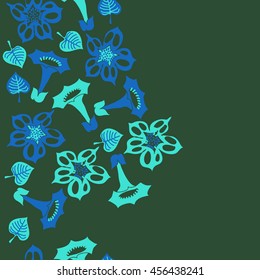 Seamless  vertical   pattern of floral motif, doodles, flowers, leaves, spot, hole, bell, object. Hand drawn.