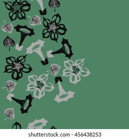 Seamless  vertical   pattern of floral motif, doodles, flowers, leaves, spot, hole, bell, object. Hand drawn.