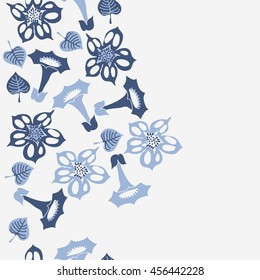 Seamless  vertical   pattern of floral motif, doodles, flowers, leaves, spot, hole, bell, object. Hand drawn.