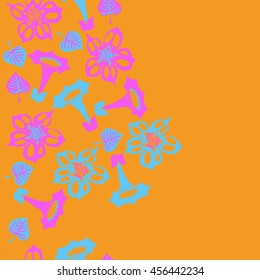 Seamless  vertical   pattern of floral motif, doodles, flowers, leaves, spot, hole, bell, object. Hand drawn.