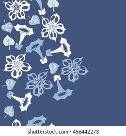 Seamless  vertical   pattern of floral motif, doodles, flowers, leaves, spot, hole, bell, object. Hand drawn.