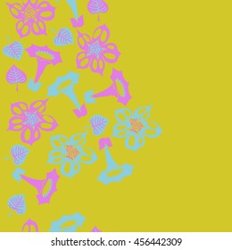 Seamless  vertical   pattern of floral motif, doodles, flowers, leaves, spot, hole, bell, object. Hand drawn.