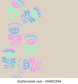 Seamless  vertical   pattern of floral motif, doodles, flowers, leaves,branches, spot, hole,  object, copy space . Hand drawn.