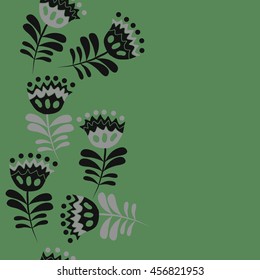 Seamless  vertical   pattern of floral motif, doodles, flowers, leaves,branches, spot, hole,  object, copy space . Hand drawn.