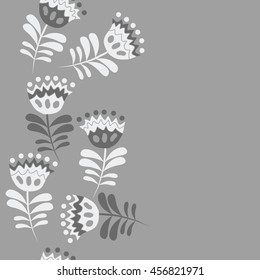 Seamless  vertical   pattern of floral motif, doodles, flowers, leaves,branches, spot, hole,  object, copy space . Hand drawn.