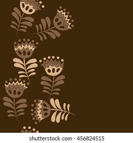 Seamless  vertical   pattern of floral motif, doodles, flowers, leaves,branches, spot, hole,  object, copy space . Hand drawn.