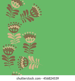 Seamless  vertical   pattern of floral motif, doodles, flowers, leaves,branches, spot, hole,  object, copy space . Hand drawn.