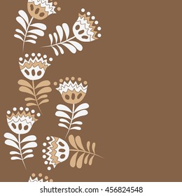 Seamless  vertical   pattern of floral motif, doodles, flowers, leaves,branches, spot, hole,  object, copy space . Hand drawn.