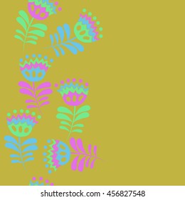 Seamless  vertical   pattern of floral motif, doodles, flowers, leaves,branches, spot, hole,  object, copy space . Hand drawn.