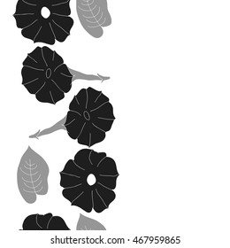 Seamless   vertical  pattern of floral motif,  doodles,  object,flowers, leaves, ellipses, hole, copy space  . Hand drawn.