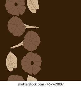 Seamless   vertical  pattern of floral motif,  doodles,  object,flowers, leaves, ellipses, hole, copy space  . Hand drawn.