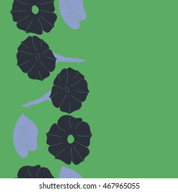 Seamless   vertical  pattern of floral motif,  doodles,  object,flowers, leaves, ellipses, hole, copy space  . Hand drawn.