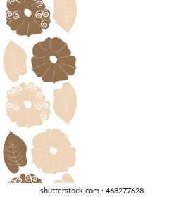 Seamless   vertical  pattern of floral motif,  doodles, spirals, object,flowers, leaves, ellipses, hole. Hand drawn.