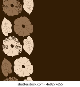Seamless   vertical  pattern of floral motif,  doodles, spirals, object,flowers, leaves, ellipses, hole. Hand drawn.