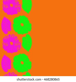Seamless   vertical  pattern of floral motif,  doodles, spirals, object,flowers, leaves, ellipses, hole. Hand drawn.