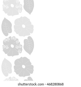 Seamless   vertical  pattern of floral motif,  doodles, spirals, object,flowers, leaves, ellipses, hole. Hand drawn.