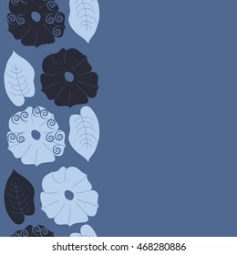Seamless   vertical  pattern of floral motif,  doodles, spirals, object,flowers, leaves, ellipses, hole. Hand drawn.