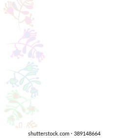 Seamless vertical pattern  of floral motif,branches, leaves, doodles, hole, spots,stamens, copy space. Hand drawn.