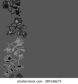 Seamless vertical pattern  of floral motif,branches, leaves, doodles, hole, spots,stamens, copy space. Hand drawn.