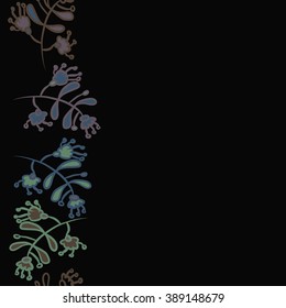Seamless vertical pattern  of floral motif,branches, leaves, doodles, hole, spots,stamens, copy space. Hand drawn.