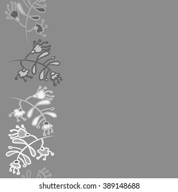 Seamless vertical pattern  of floral motif,branches, leaves, doodles, hole, spots,stamens, copy space. Hand drawn.