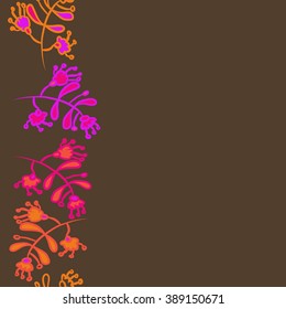 Seamless vertical pattern  of floral motif,branches, leaves, doodles, hole, spots,stamens, copy space. Hand drawn.