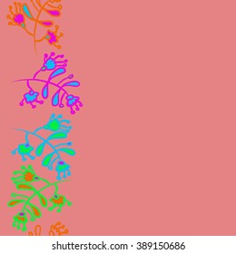 Seamless vertical pattern  of floral motif,branches, leaves, doodles, hole, spots,stamens, copy space. Hand drawn.