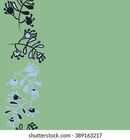 Seamless vertical pattern  of floral motif,branches, leaves, doodles, hole, spots,stamens, copy space. Hand drawn.