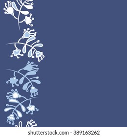 Seamless vertical pattern  of floral motif,branches, leaves, doodles, hole, spots,stamens, copy space. Hand drawn.