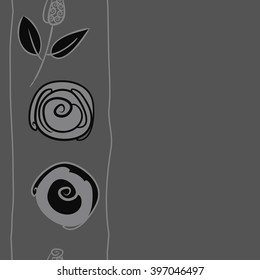 Seamless vertical  pattern of floral  motif,branches, stylized flowers, bud, spirals, copy space. Hand drawn.